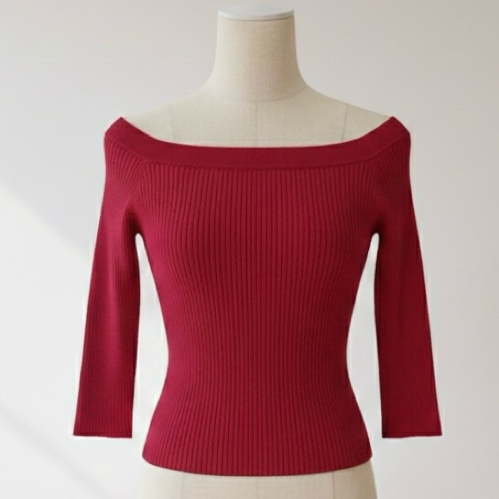 Dynamite| Red Off-Shoulder Knit Fitted Bodycon Ribbed Top Sz XS